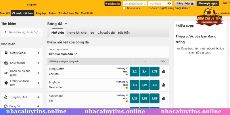 Tỉ lệ cược Back và Lay thay đổi trực tiếp tại Betfair