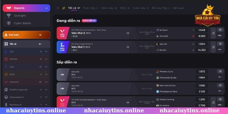 Kèo cược Esports đa dạng, tỷ lệ trả thưởng hấp dẫn